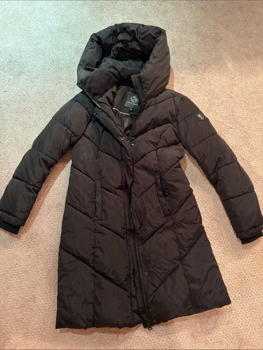 Point Zero Women's Black Quilted Long Puffer Coat